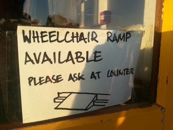 Bord weelchair ramp available pleas ask at counter